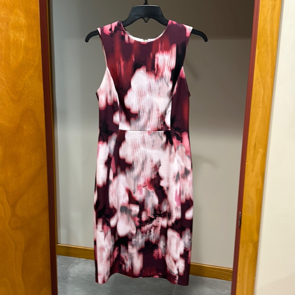 Calvin Klein US 6 sleeveless sheath dress in maroon floral